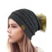 New CC Brand Exclusive Soft Stretch Cable Knit Faux Fur Pom Pom CC Beanie Hat  eb-88702814